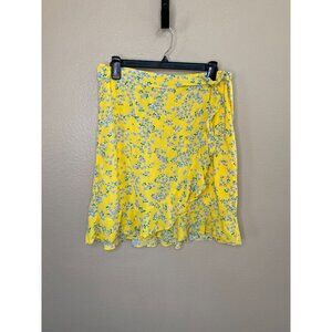Draper James RSVP Women Yellow Floral Wrap Skirt L Rayon Lightweight Ruffled Hem